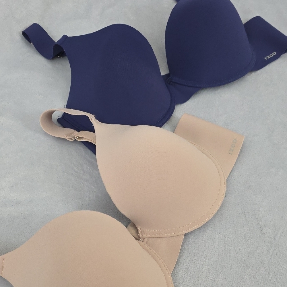 Izod Dual-Pack Smooth Underwire Bras in Navy and Nude - Picture 2 of 8